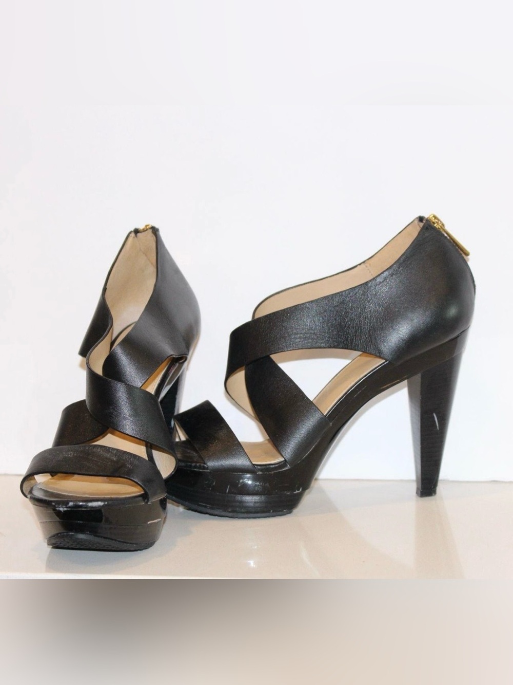 Michael Kors Black Leather Crisscross Platform Heels